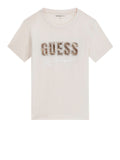 Guess T-shirt Ss Cn Snake Script Rhinestone Donna W6YI30K4349 Cream White - Bianco