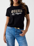 Guess T-shirt Ss Cn Snake Script Rhinestone Donna W6YI30K4349 Jet Black A996 - Nero