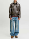 Jack e Jones Giubbino di Pelle Jjmarlon Uomo 12298762 Cocoa - Marrone