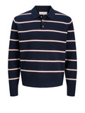 Jack e Jones Polo Joratocha Knit Stripe Uomo 12300867 Sky Captain - Blu