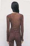 Patrizia Pepe T-shirt Donna 8M0193J0068 Wood Brown Striped - Marrone