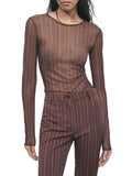 Patrizia Pepe T-shirt Donna 8M0193J0068 Wood Brown Striped - Marrone