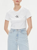 T-shirt Calvin Klein Monologo Slim da Donna - Bianco